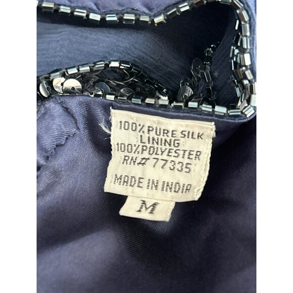 Scala Navy Silver Sequin Beaded Full Length Special Occasion Dress Sz M Prom NWT - Picture 11 of 12